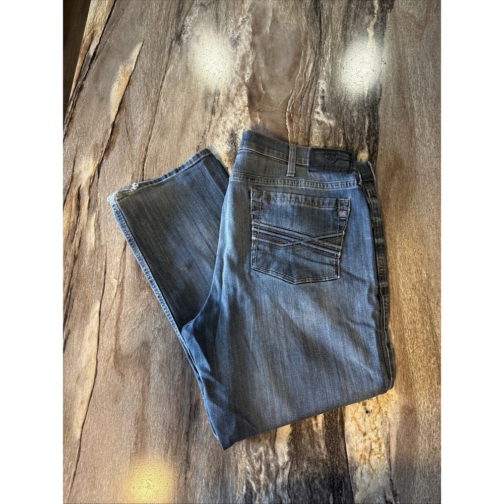Rock & Republic‎ Jeans Mens 42x30 Blue Relaxed Straight Distressed Embroidered